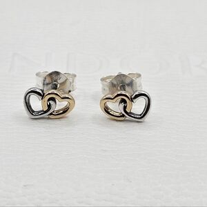 ❤️ Authentic Pandora TWO TONE HEART STUD EARRINGS With 14k GOLD